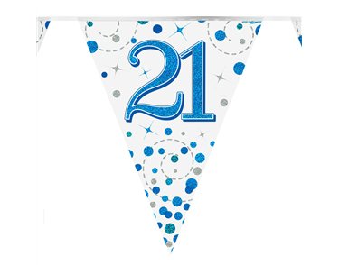 3.9m 21st BIRTHDAY BLUE SPARKLING FIZZ BUNTING