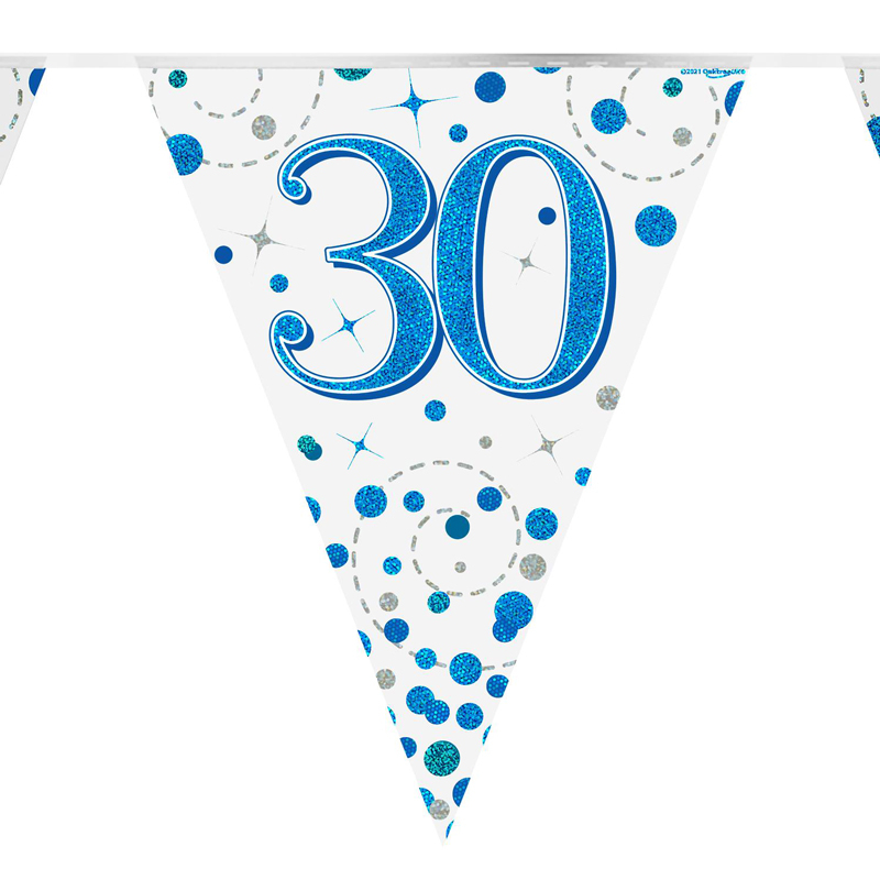 3.9m 30th BIRTHDAY BLUE SPARKLING FIZZ BUNTING