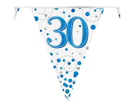 3.9m 30th BIRTHDAY BLUE SPARKLING FIZZ BUNTING