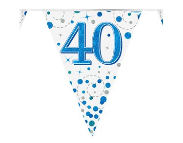 3.9m 40th BIRTHDAY BLUE SPARKLING FIZZ BUNTING