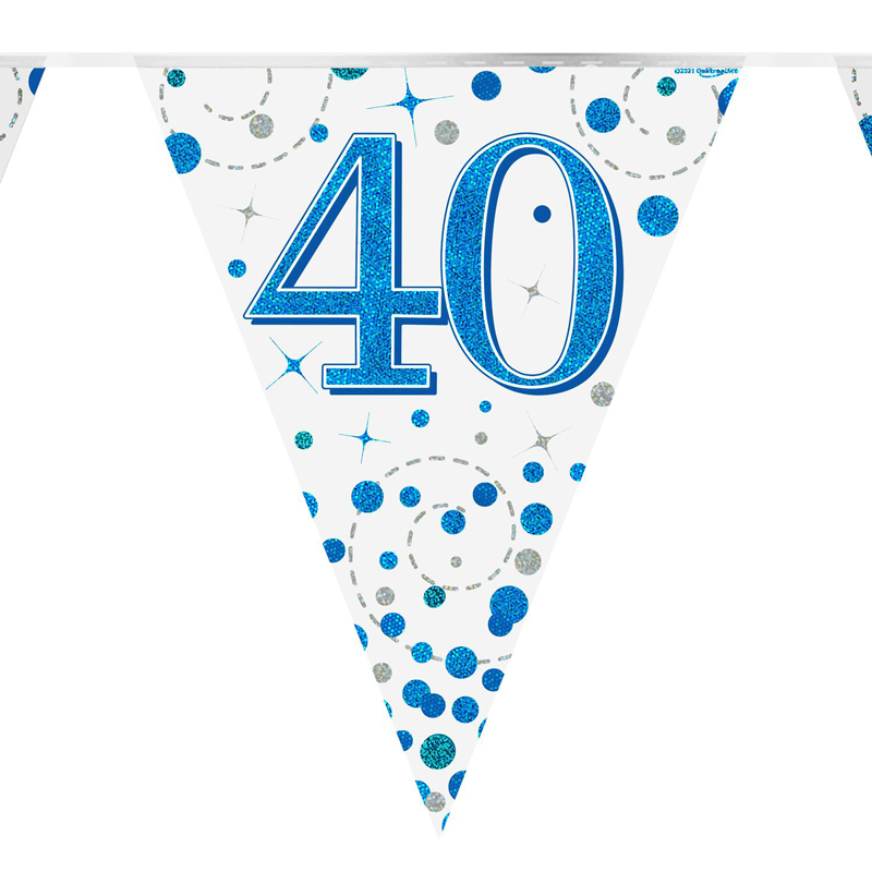 3.9m 40th BIRTHDAY BLUE SPARKLING FIZZ BUNTING