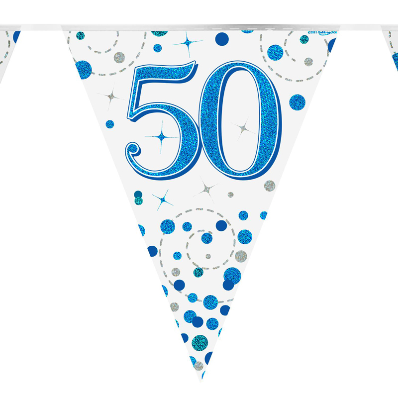 3.9m 50th BIRTHDAY BLUE SPARKLING FIZZ BUNTING