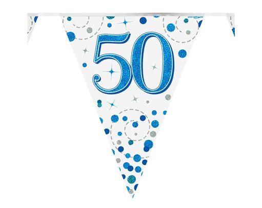 3.9m 50th BIRTHDAY BLUE SPARKLING FIZZ BUNTING