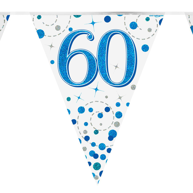 3.9m 60th BIRTHDAY BLUE SPARKLING FIZZ BUNTING