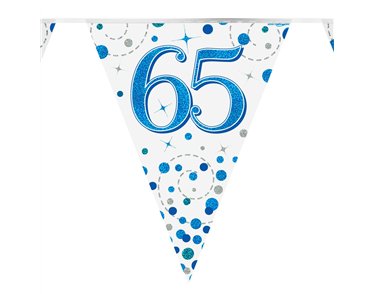 3.9m 65th BIRTHDAY BLUE SPARKLING FIZZ BUNTING