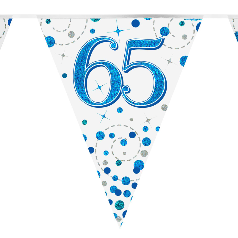 3.9m 65th BIRTHDAY BLUE SPARKLING FIZZ BUNTING