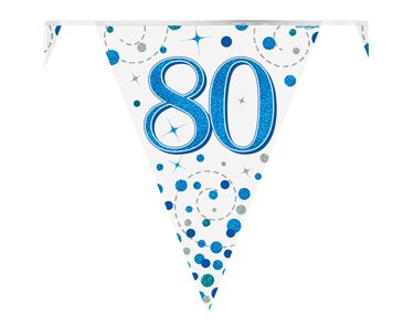 3.9m 80th BIRTHDAY BLUE SPARKLING FIZZ BUNTING