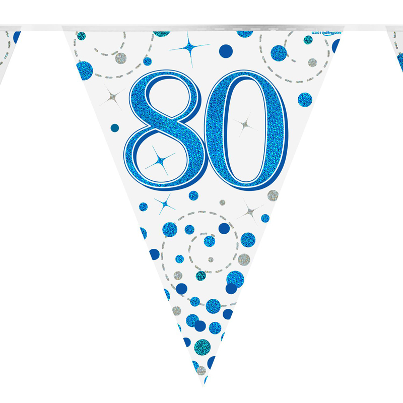 3.9m 80th BIRTHDAY BLUE SPARKLING FIZZ BUNTING
