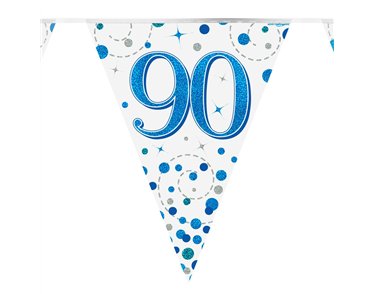 3.9m 90th BIRTHDAY BLUE SPARKLING FIZZ BUNTING