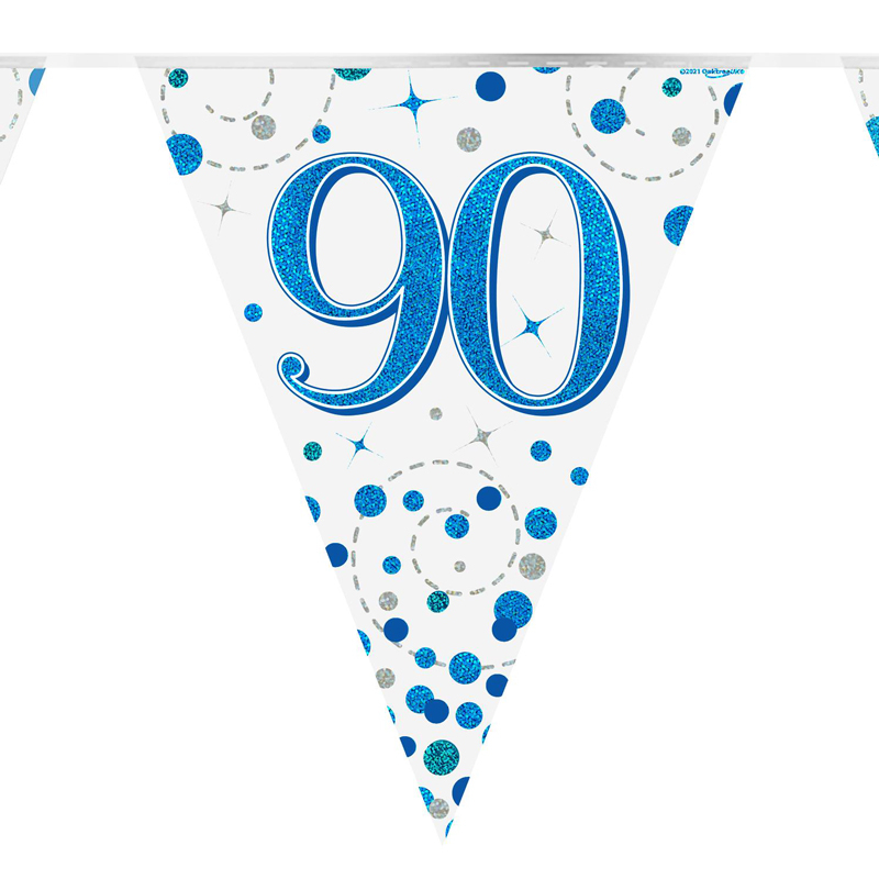 3.9m 90th BIRTHDAY BLUE SPARKLING FIZZ BUNTING