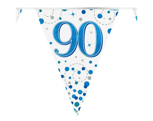 3.9m 90th BIRTHDAY BLUE SPARKLING FIZZ BUNTING