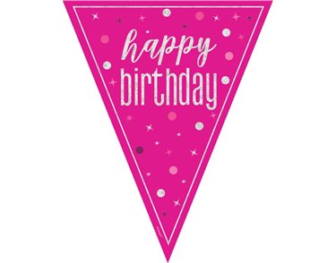 9ft GLITZ PINK HAPPY BIRTHDAY FLAG BANNER