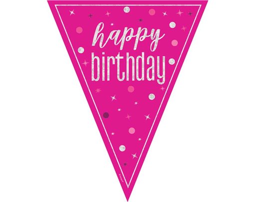 9ft GLITZ PINK HAPPY BIRTHDAY FLAG BANNER