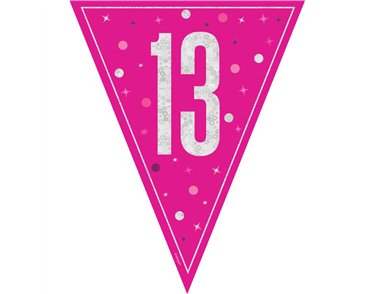 9ft GLITZ PINK 13TH BIRTHDAY FLAG BANNER