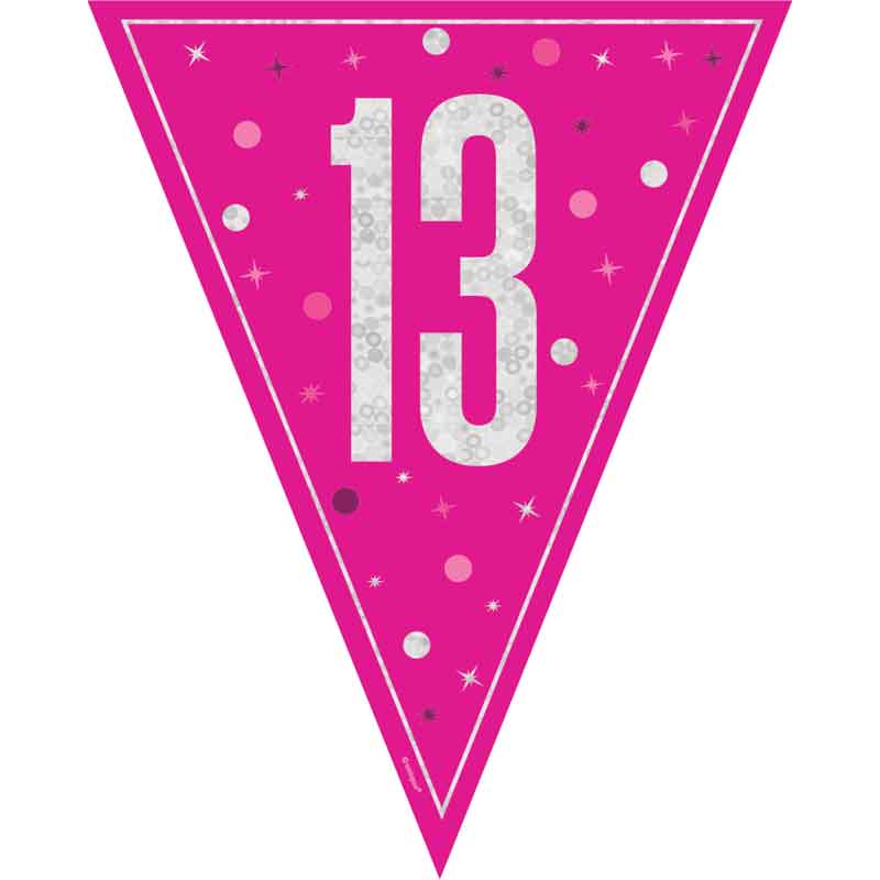 9ft GLITZ PINK 13TH BIRTHDAY FLAG BANNER