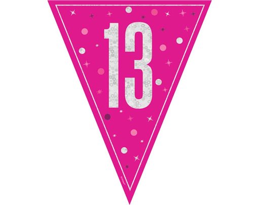9ft GLITZ PINK 13TH BIRTHDAY FLAG BANNER