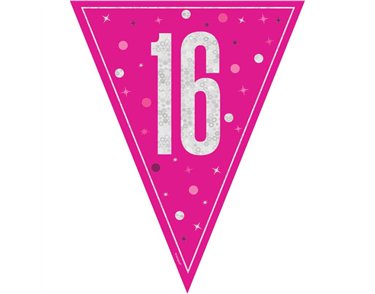 9ft GLITZ PINK 16TH BIRTHDAY FLAG BANNER