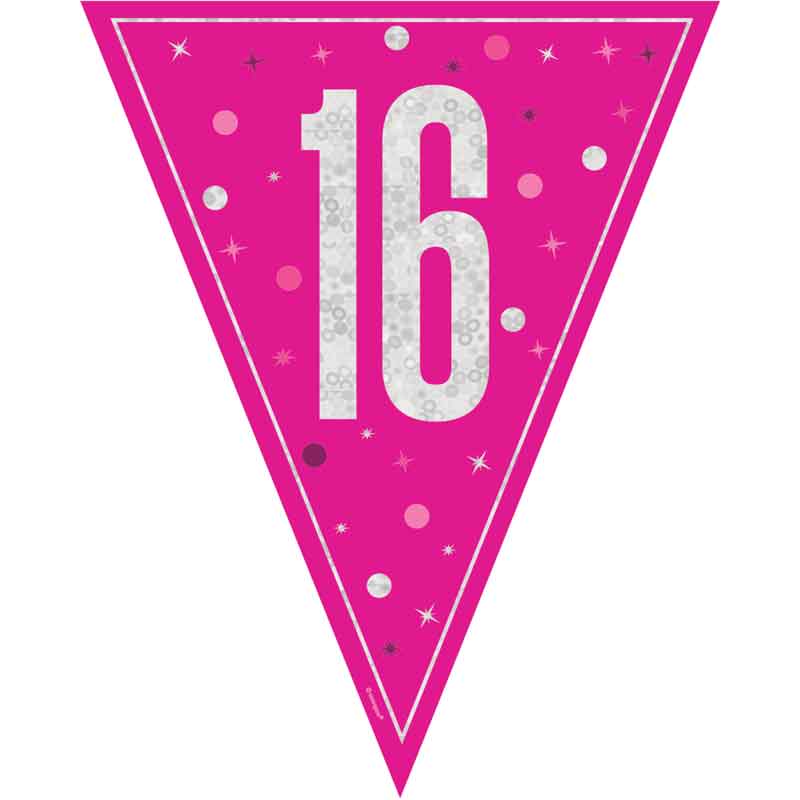 9ft GLITZ PINK 16TH BIRTHDAY FLAG BANNER