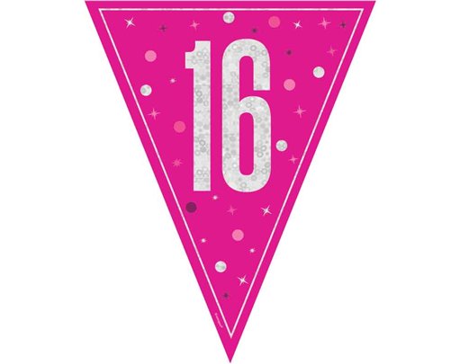 9ft GLITZ PINK 16TH BIRTHDAY FLAG BANNER