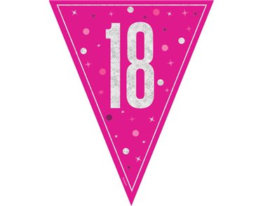 9ft GLITZ PINK 18TH BIRTHDAY FLAG BANNER
