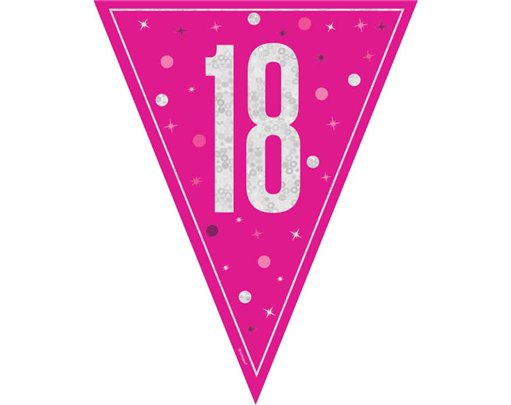 9ft GLITZ PINK 18TH BIRTHDAY FLAG BANNER