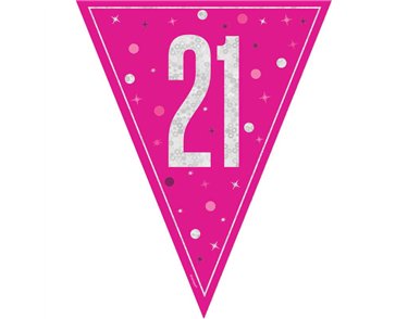 9ft GLITZ PINK 21ST BIRTHDAY FLAG BANNER