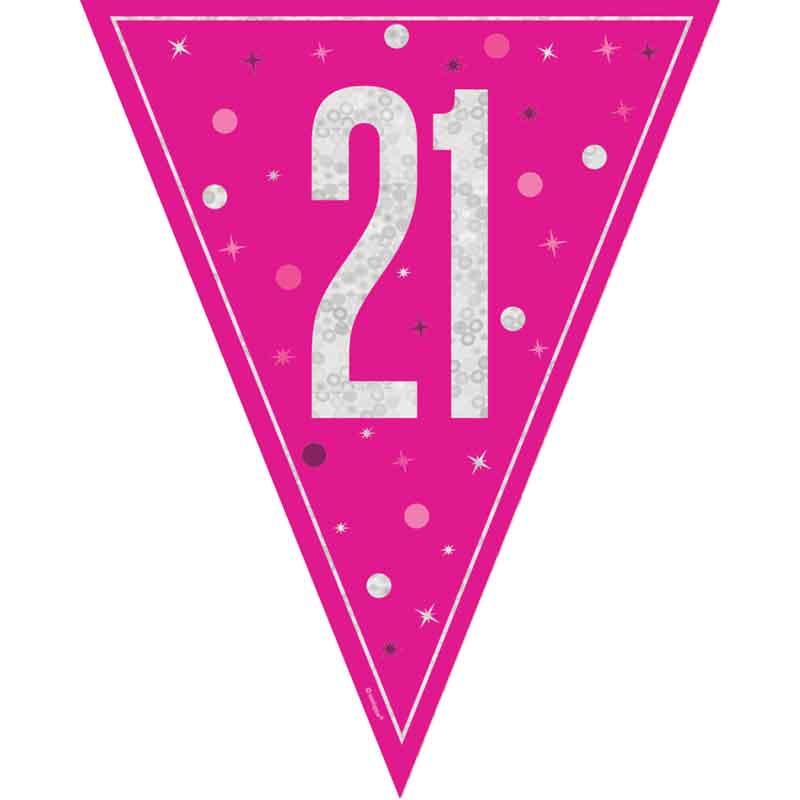 9ft GLITZ PINK 21ST BIRTHDAY FLAG BANNER