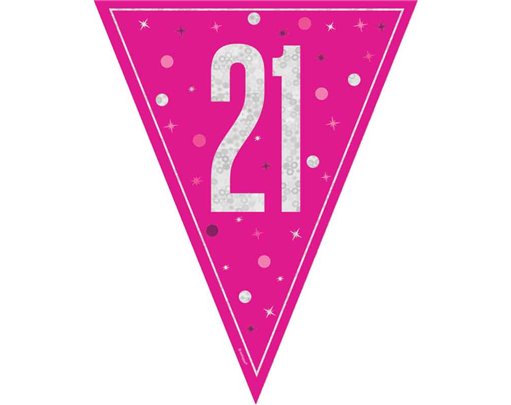 9ft GLITZ PINK 21ST BIRTHDAY FLAG BANNER