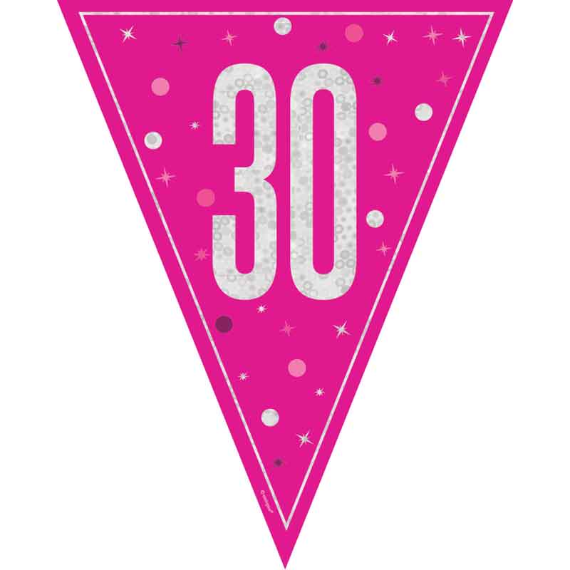 9ft GLITZ PINK 30TH BIRTHDAY FLAG BANNER