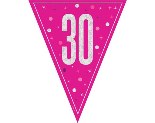 9ft GLITZ PINK 30TH BIRTHDAY FLAG BANNER