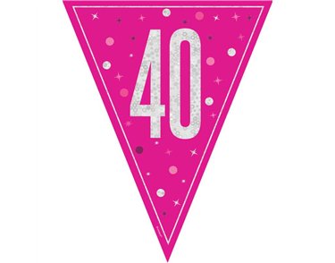 9ft GLITZ PINK 40TH BIRTHDAY FLAG BANNER