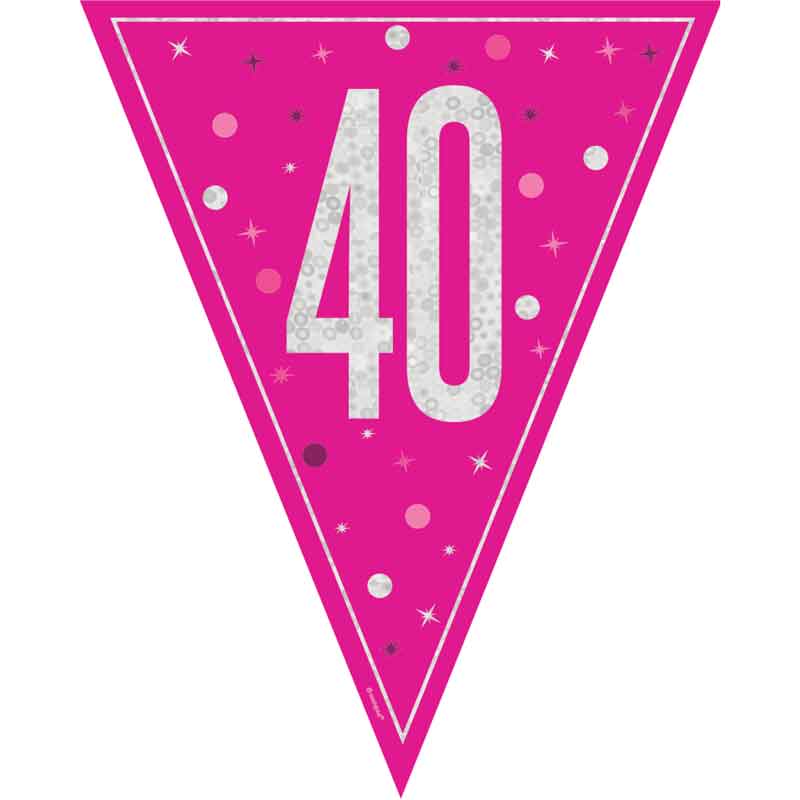 9ft GLITZ PINK 40TH BIRTHDAY FLAG BANNER