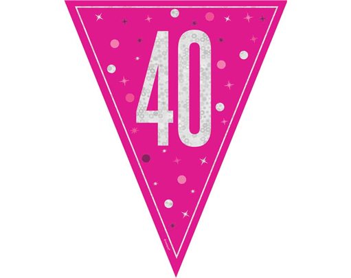 9ft GLITZ PINK 40TH BIRTHDAY FLAG BANNER