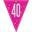 9ft GLITZ PINK 40TH BIRTHDAY FLAG BANNER