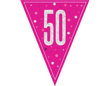 9ft GLITZ PINK 50TH BIRTHDAY FLAG BANNER