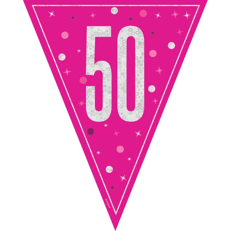 9ft GLITZ PINK 50TH BIRTHDAY FLAG BANNER