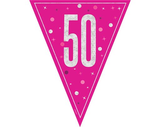 9ft GLITZ PINK 50TH BIRTHDAY FLAG BANNER