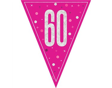 9ft GLITZ PINK 60TH BIRTHDAY FLAG BANNER