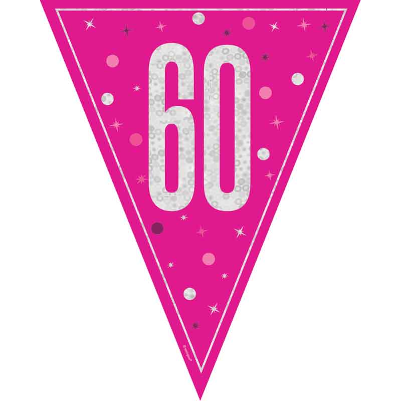 9ft GLITZ PINK 60TH BIRTHDAY FLAG BANNER