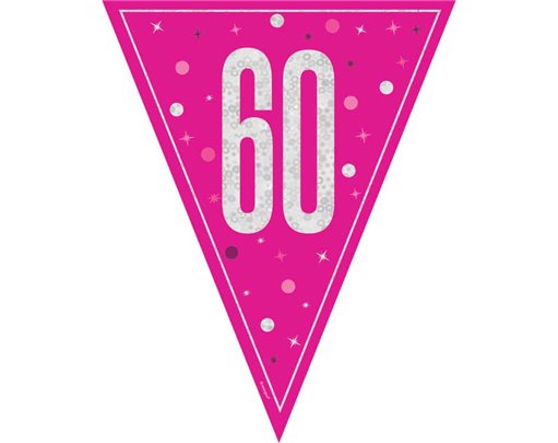 9ft GLITZ PINK 60TH BIRTHDAY FLAG BANNER