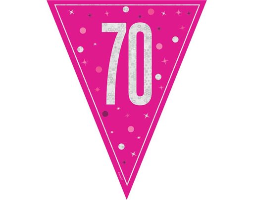 9ft GLITZ PINK 70TH BIRTHDAY FLAG BANNER