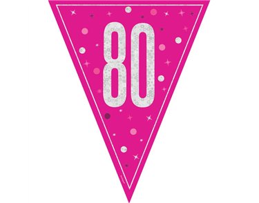 9ft GLITZ PINK 80TH BIRTHDAY FLAG BANNER