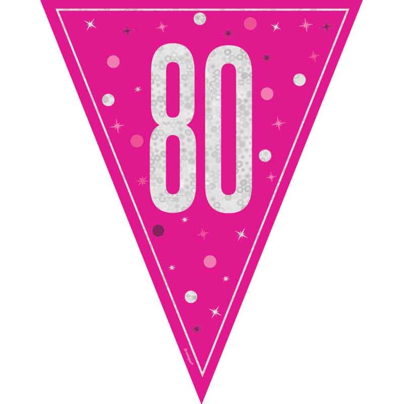 9ft GLITZ PINK 80TH BIRTHDAY FLAG BANNER