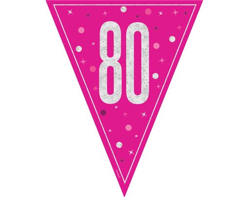 9ft GLITZ PINK 80TH BIRTHDAY FLAG BANNER