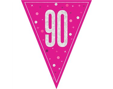 9ft GLITZ PINK 90TH BIRTHDAY FLAG BANNER