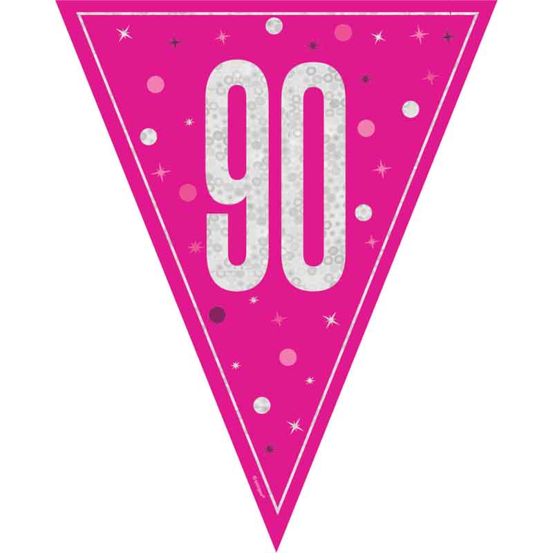 9ft GLITZ PINK 90TH BIRTHDAY FLAG BANNER