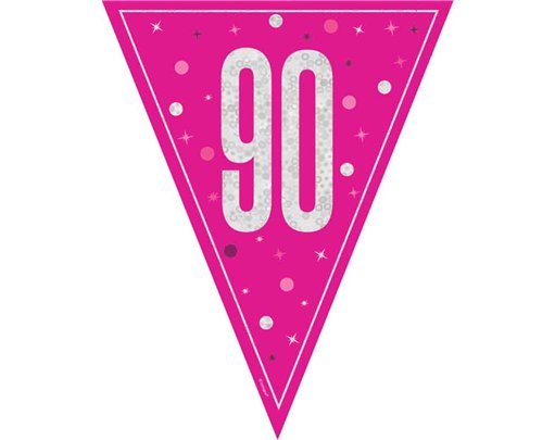 9ft GLITZ PINK 90TH BIRTHDAY FLAG BANNER