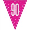9ft GLITZ PINK 90TH BIRTHDAY FLAG BANNER