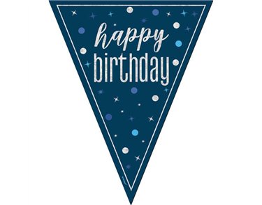 9ft GLITZ BLUE HAPPY BIRTHDAY FLAG BANNER