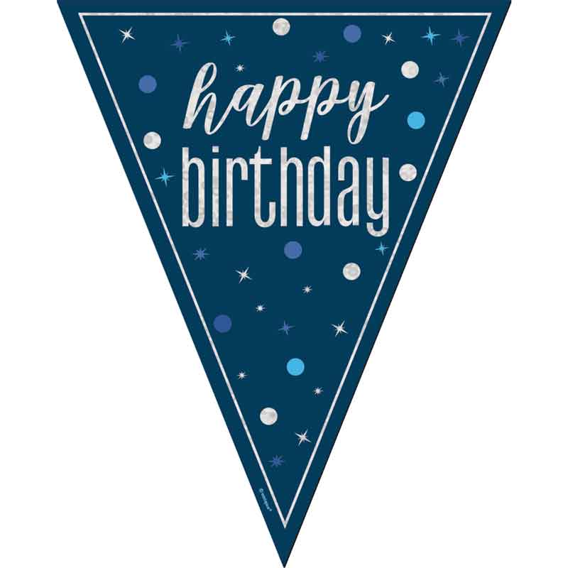 9ft GLITZ BLUE HAPPY BIRTHDAY FLAG BANNER